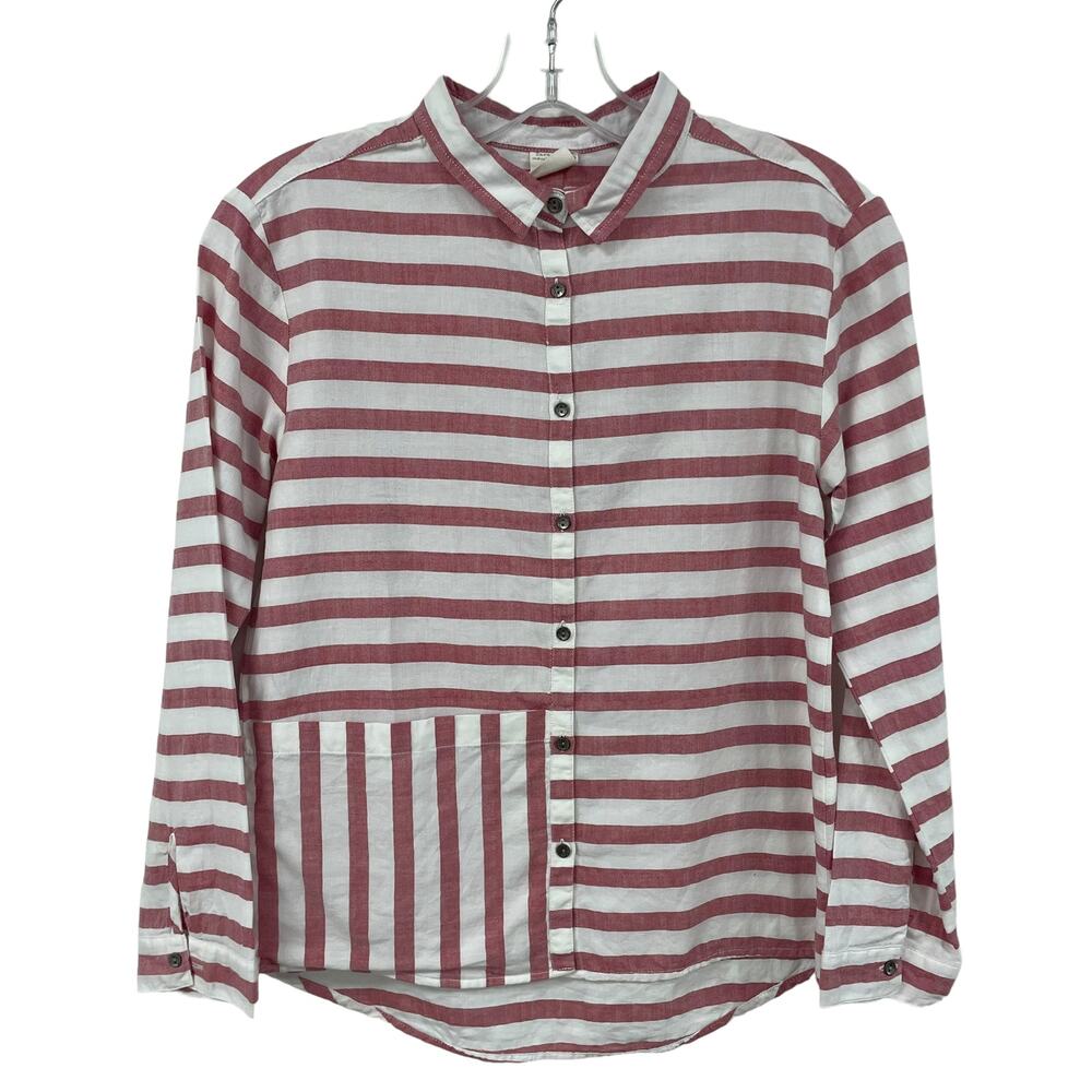 Zara Girls Casual Collection White Red Striped Long Sleeve Button Down 11/12